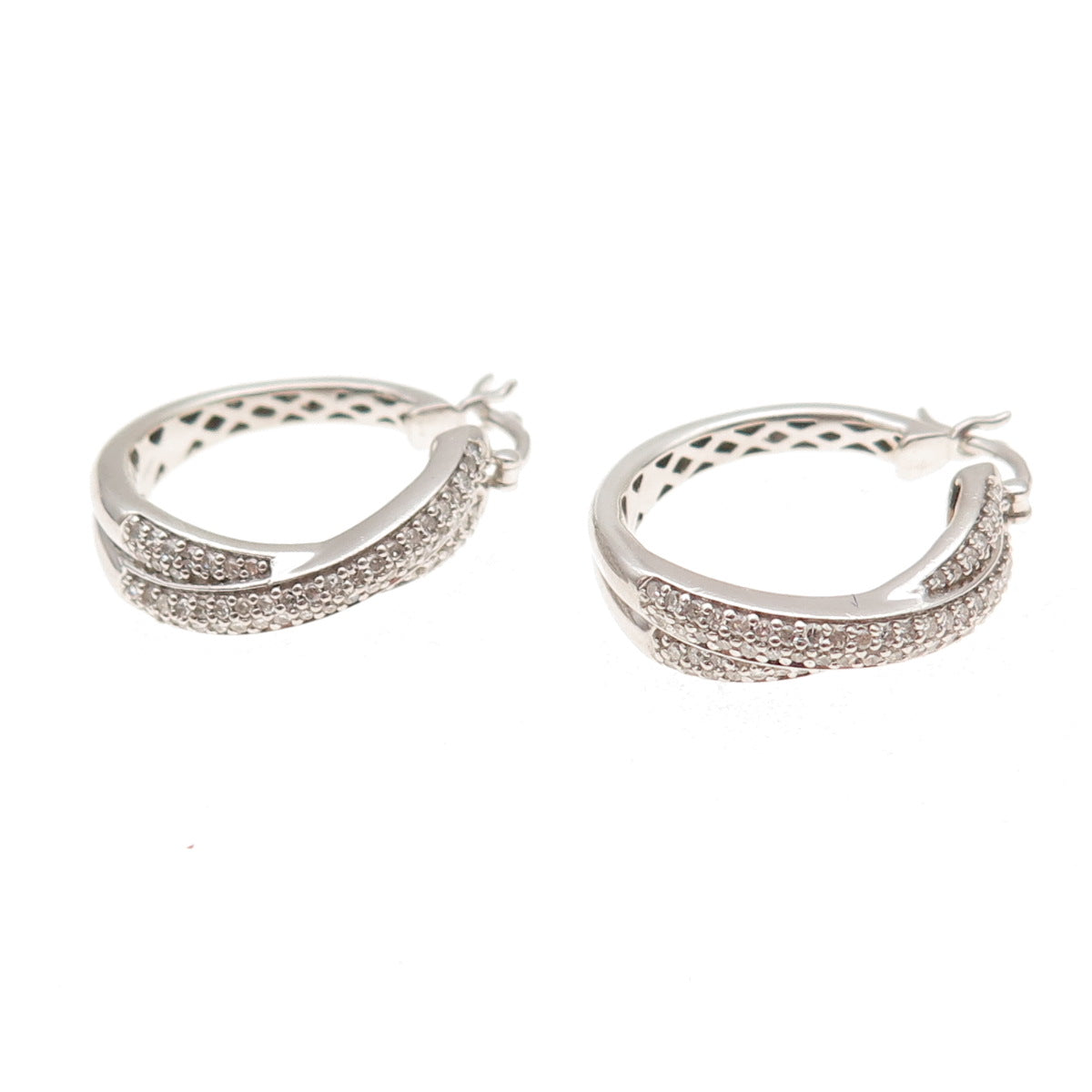 Platinaire 925 Sterling Silver Real Round-Cut Diamond Crisscross Hoop Earrings