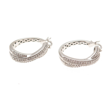 Platinaire 925 Sterling Silver Real Round-Cut Diamond Crisscross Hoop Earrings