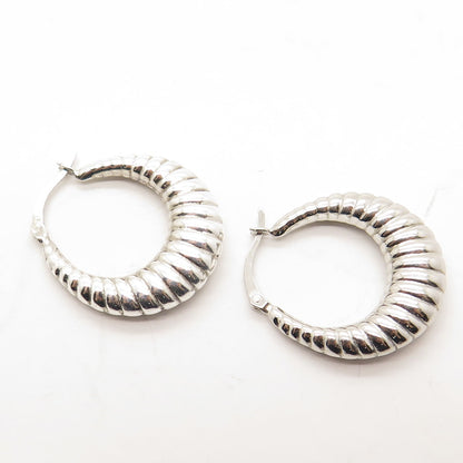 HANIN 925 Sterling Silver Ribbed Hinged Hoop Earrings