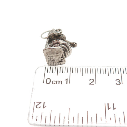 925 Sterling Silver Antique Art Deco Mixer Oxidized 3D Mini Charm Pendant