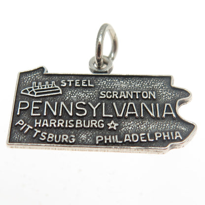 FRENCH & FRANKLIN 925 Sterling Silver Vintage Pennsylvania Map Charm Pendant