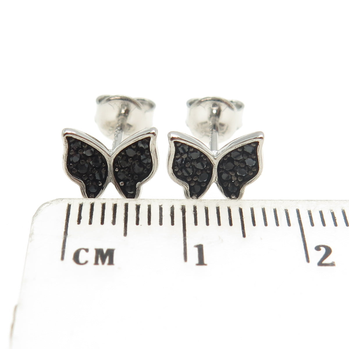 925 Sterling Silver Black C Z Butterfly Stud Earrings