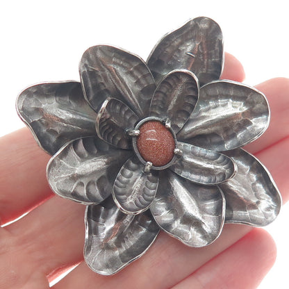HECTOR SALGADO 950 Silver Vintage Mexico Sunstone Flower Oxidized Slide Pendant