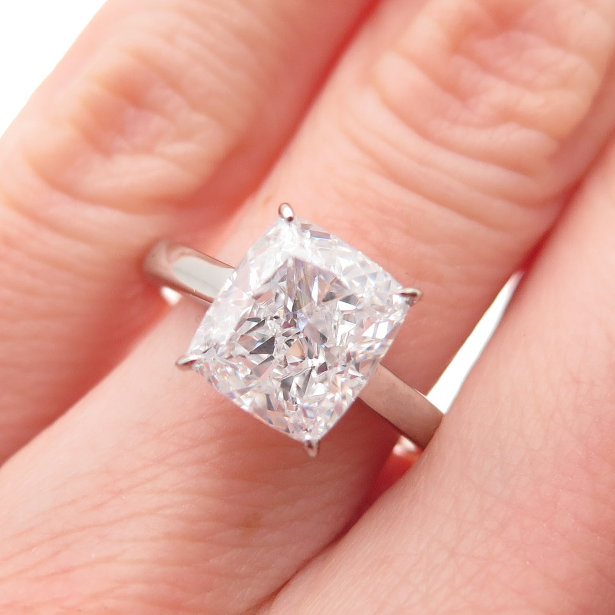 DSMK 925 Sterling Silver Radiant-Cut C Z Engagement Ring Size 6