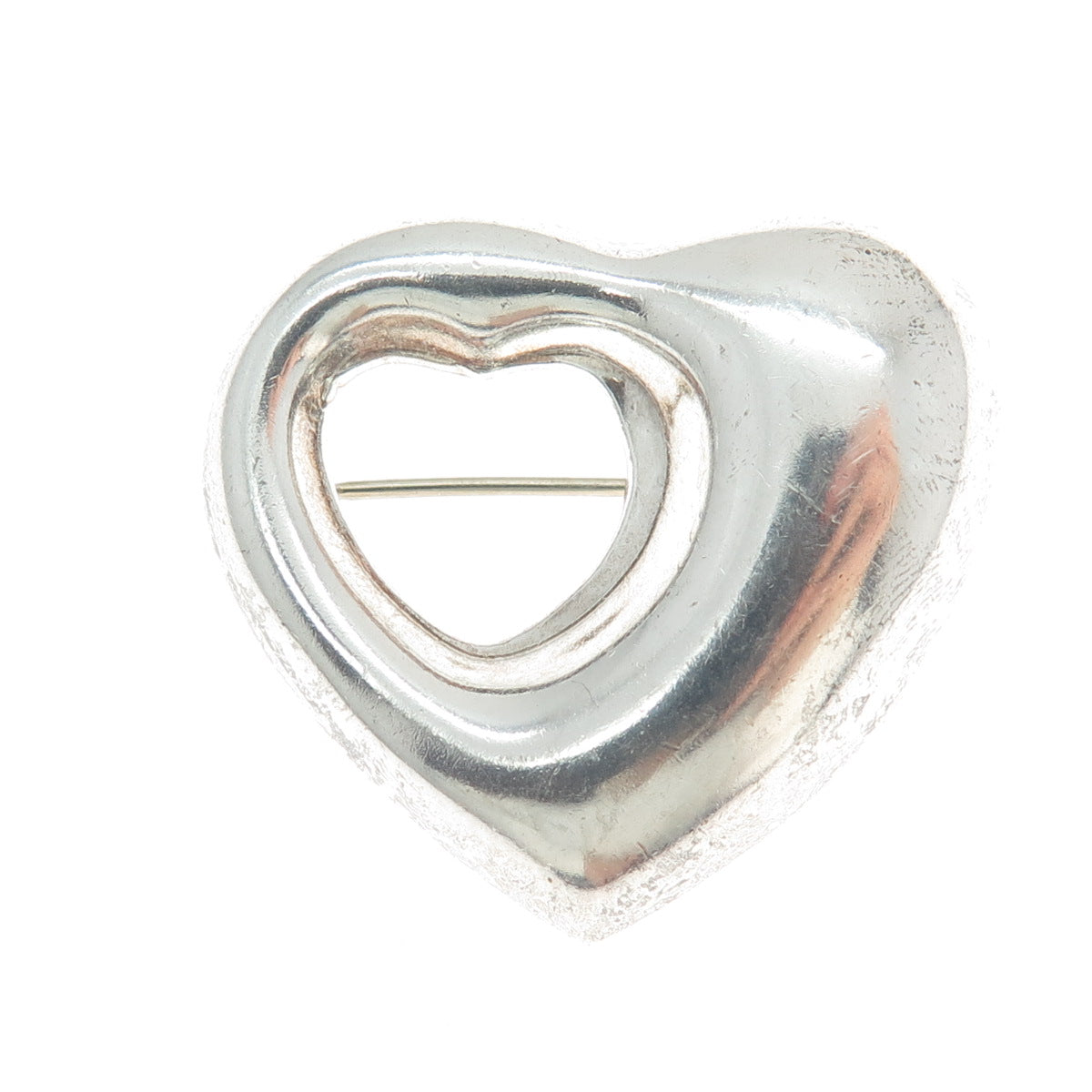 925 Sterling Silver Vintage Mexico Modernist Heart Pin Brooch