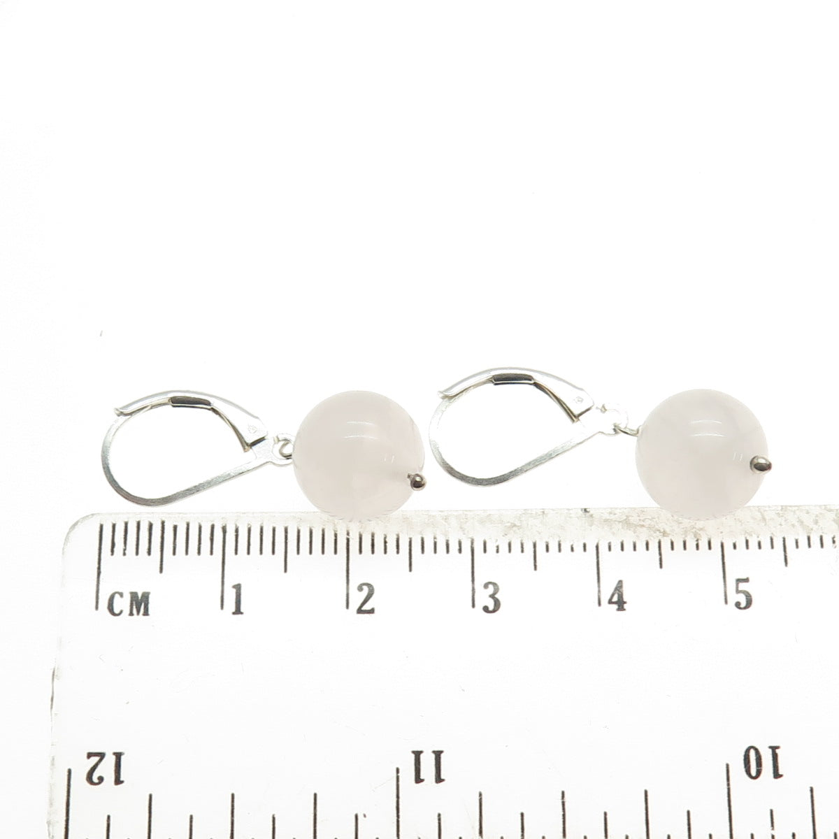 925 Sterling Silver Real Rose Quartz Ball Dangle Earrings