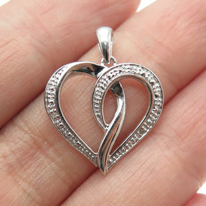 HAN 925 Sterling Silver Real Round-Cut Diamond Accent Interlocked Heart Pendant