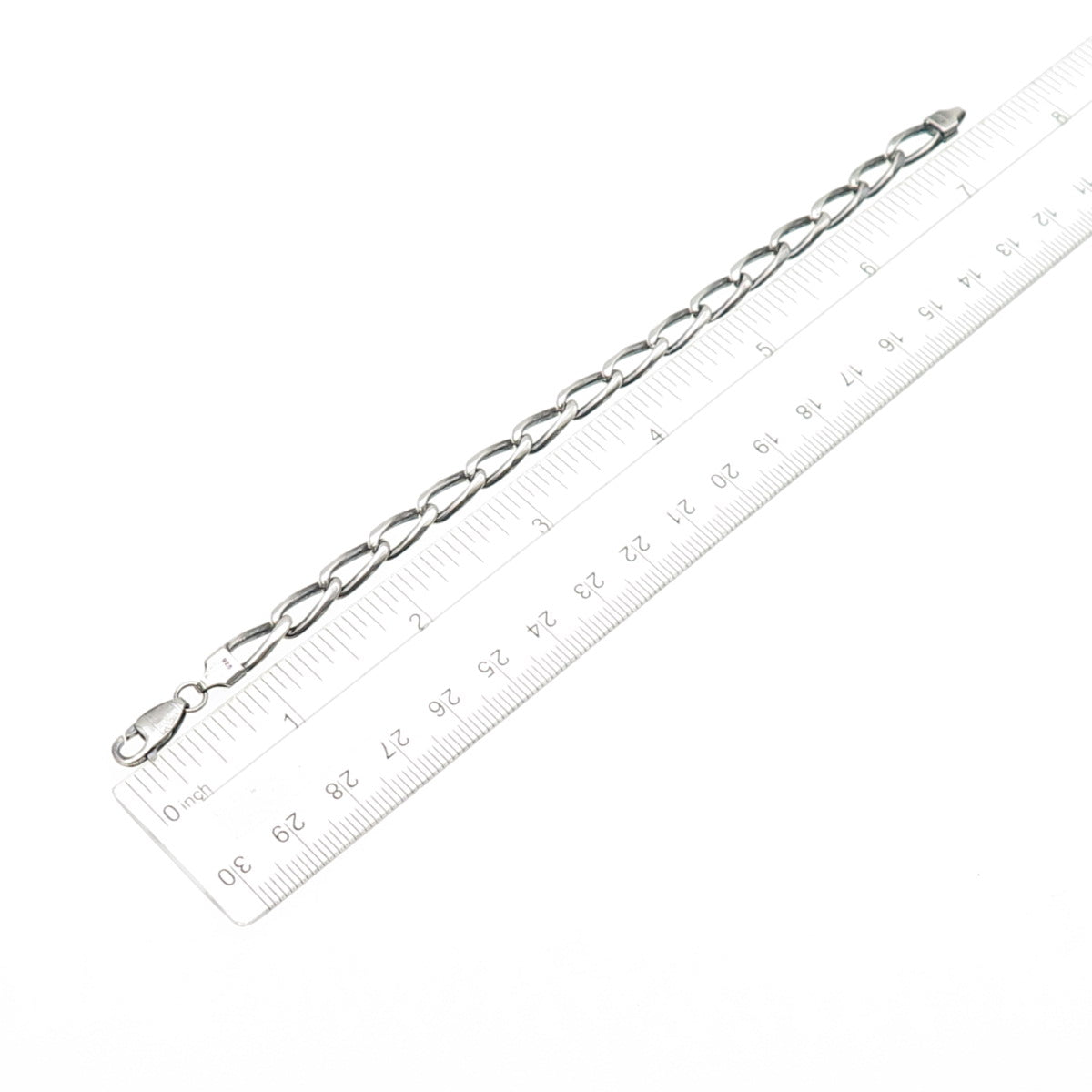 925 Sterling Silver Vintage Italy Paperclip Curb Link Oxidized Bracelet 7"