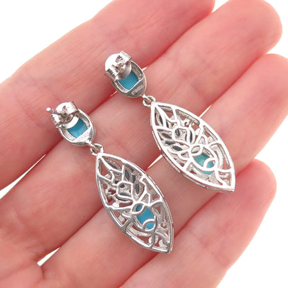 Chuck Clemency 925 Sterling Silver Real Turquoise & Apatite Dangle Earrings