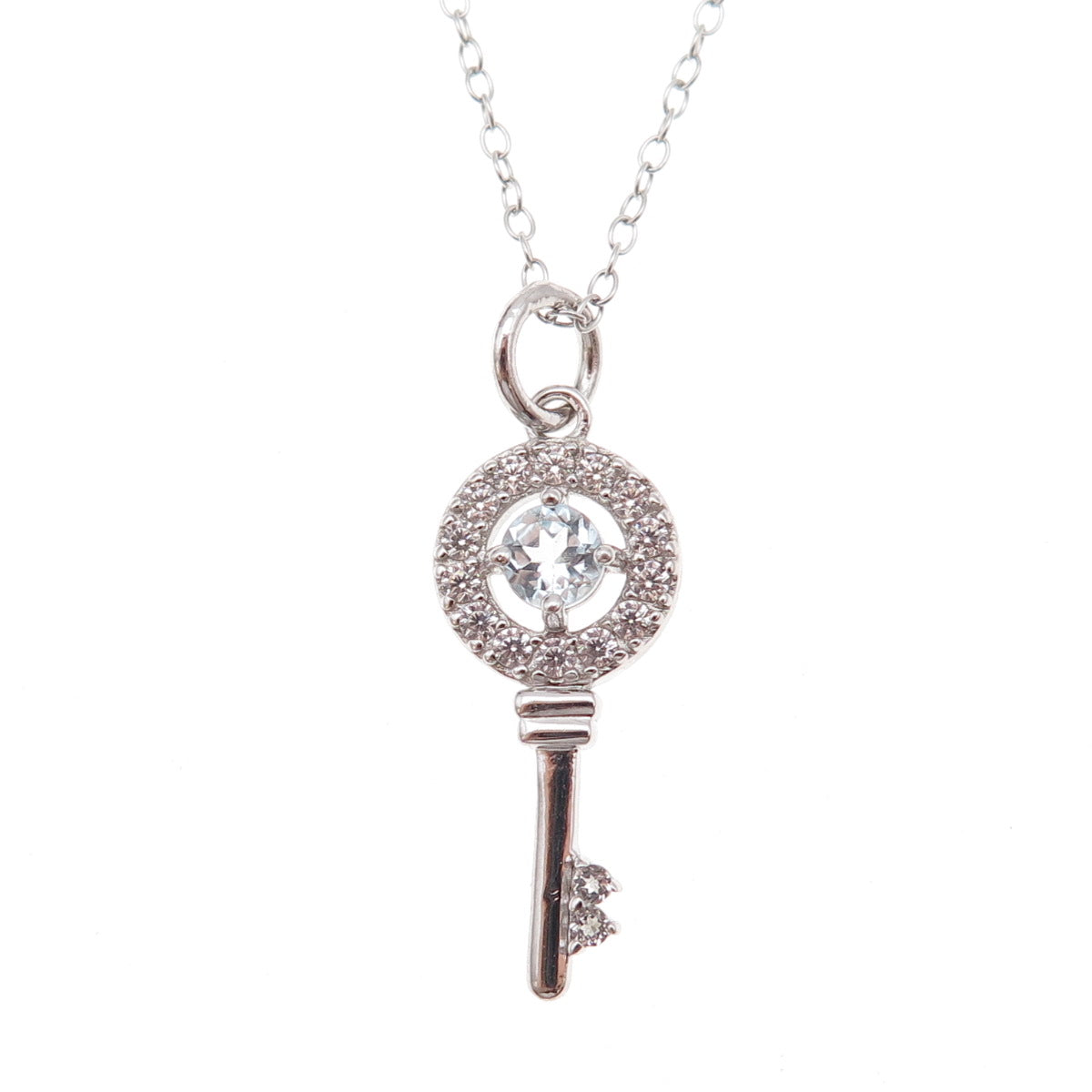 Dee Berkle Sterling Silver Real Blue Topaz & C Z Key Cable Chain Necklace 18"