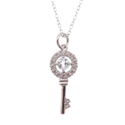 Dee Berkle Sterling Silver Real Blue Topaz & C Z Key Cable Chain Necklace 18"