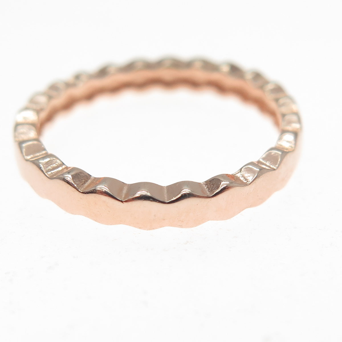 925 Sterling Silver Rose Gold Plated Wavy Band Ring Size 6.75