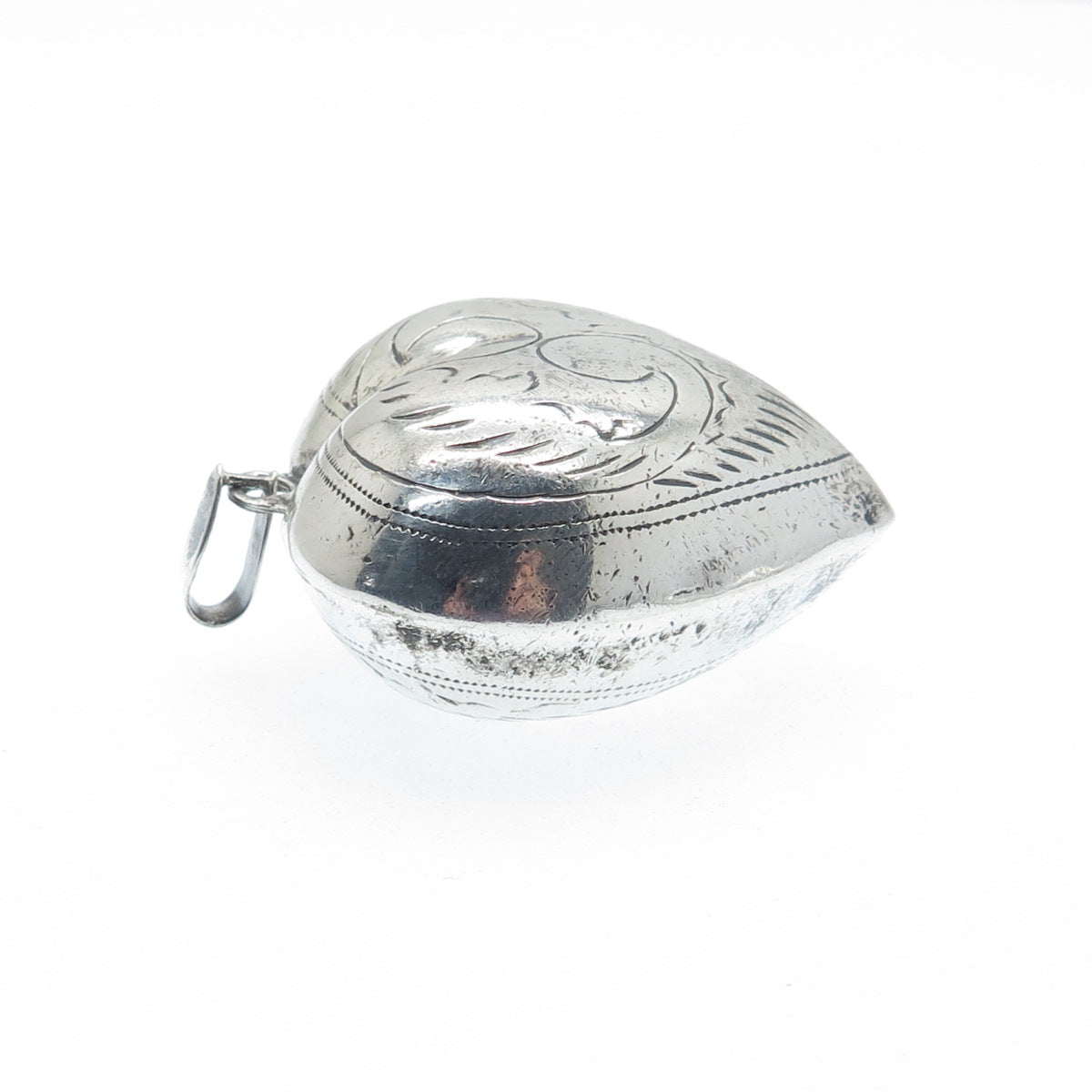 925 Sterling Silver Vintage Engraved Puffy Heart Pendant