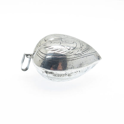 925 Sterling Silver Vintage Engraved Puffy Heart Pendant