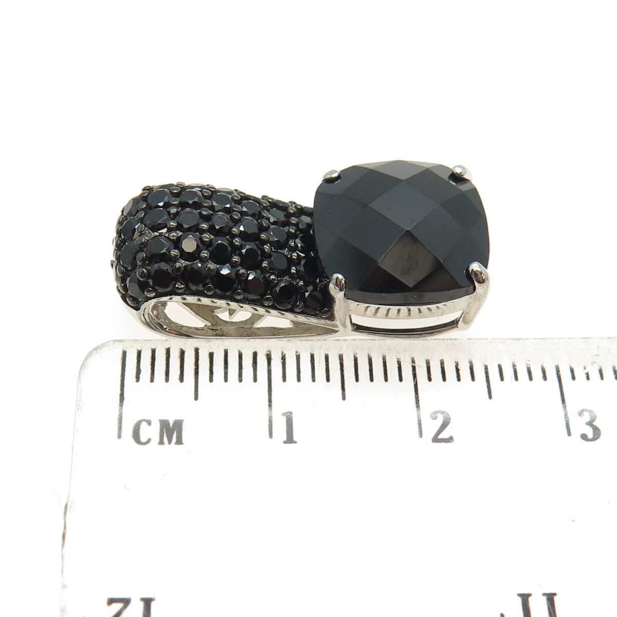 925 Sterling Silver Real Round & Cushion-Cut Black Spinel Slide Pendant