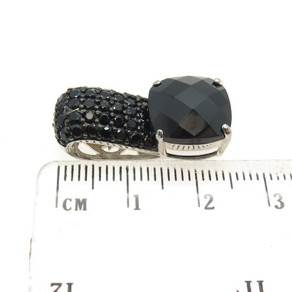 925 Sterling Silver Real Round & Cushion-Cut Black Spinel Slide Pendant