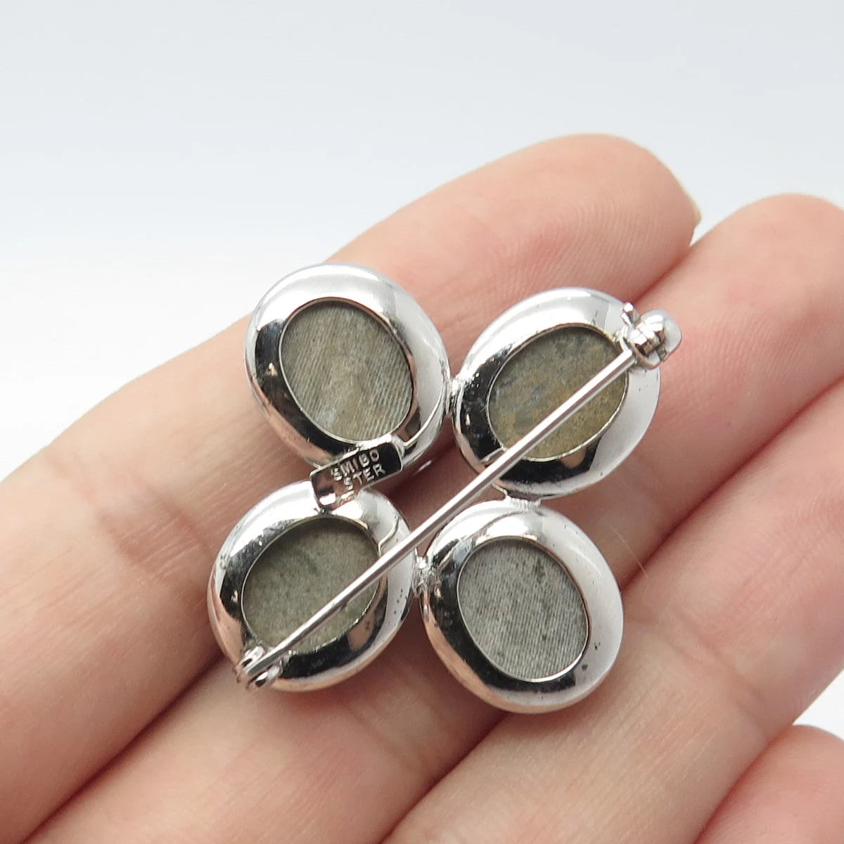 925 Sterling Silver Vintage Smibo Real Jasper Gem 4-Stone Pin Brooch