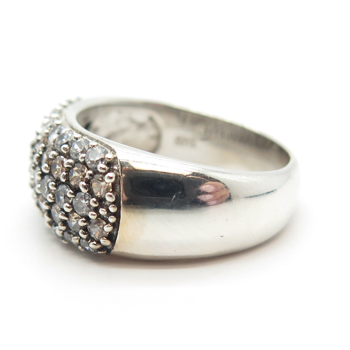 925 Sterling Silver C Z 2-Tone Domed Ring Size 7.75