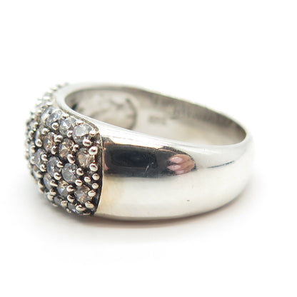 925 Sterling Silver C Z 2-Tone Domed Ring Size 7.75