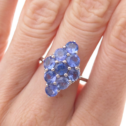925 Sterling Silver Real Round-Cut Tanzanite Ring Size 8