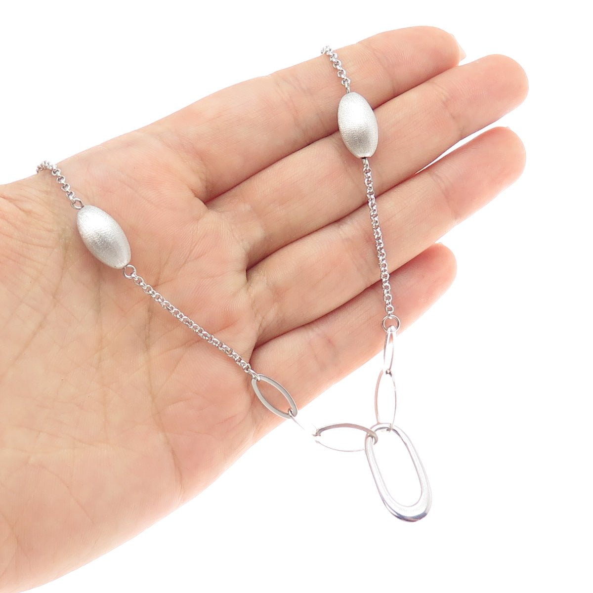 925 Sterling Silver Oval Beads By The Yard Cable Chain Necklace 32"