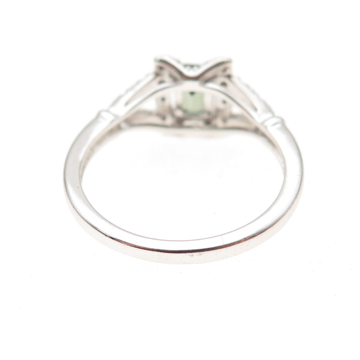 925 Sterling Silver Real Green Tourmaline & C Z Ring Size 7.25