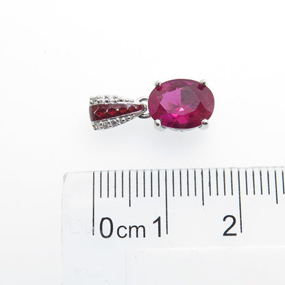 925 Sterling Silver Oval-Cut Lab-Created Ruby C Z & Enamel Pendant