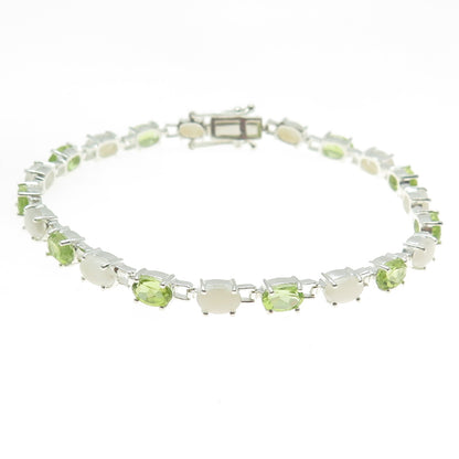 925 Sterling Silver Real Opal & Peridot Tennis Link Bracelet 7.25"