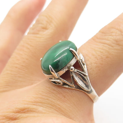 925 Sterling Silver Vintage Real Malachite Ring Size 7.25