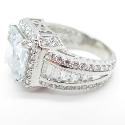 925 Sterling Silver Multi-Cut White C Z Engagement Ring Size 7.25