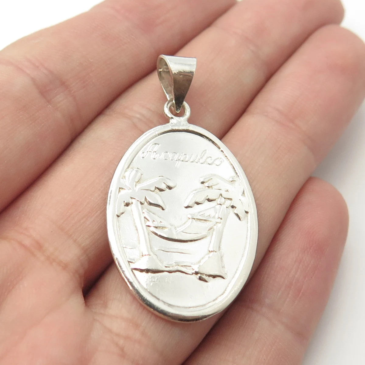 925 Sterling Silver Vintage Acapulco Oval Tag Pendant