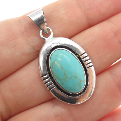 925 Sterling Silver Vintage Real Lone Mountain Turquoise Southwestern Pendant