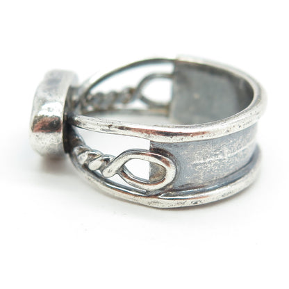 RADIANT SUN 925 Sterling Silver Vintage Blue Glass Modernist Ring Size 7.75