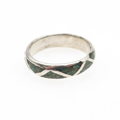 Old Pawn 925 Sterling Silver Vintage Turquoise Inlay Tribal Band Ring Size 9.5