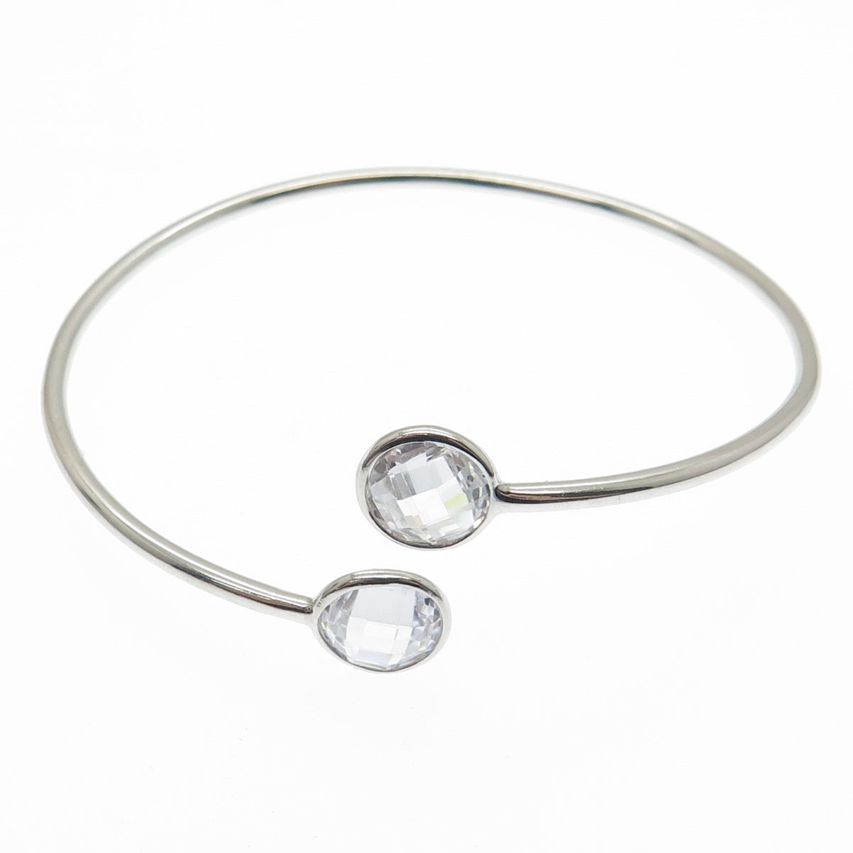 HAN 925 Sterling Silver Round-Cut C Z Adjustable Bangle Bracelet 6.5"