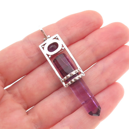 925 Sterling Silver Vintage Real Amethyst Amulet Charm Pendant