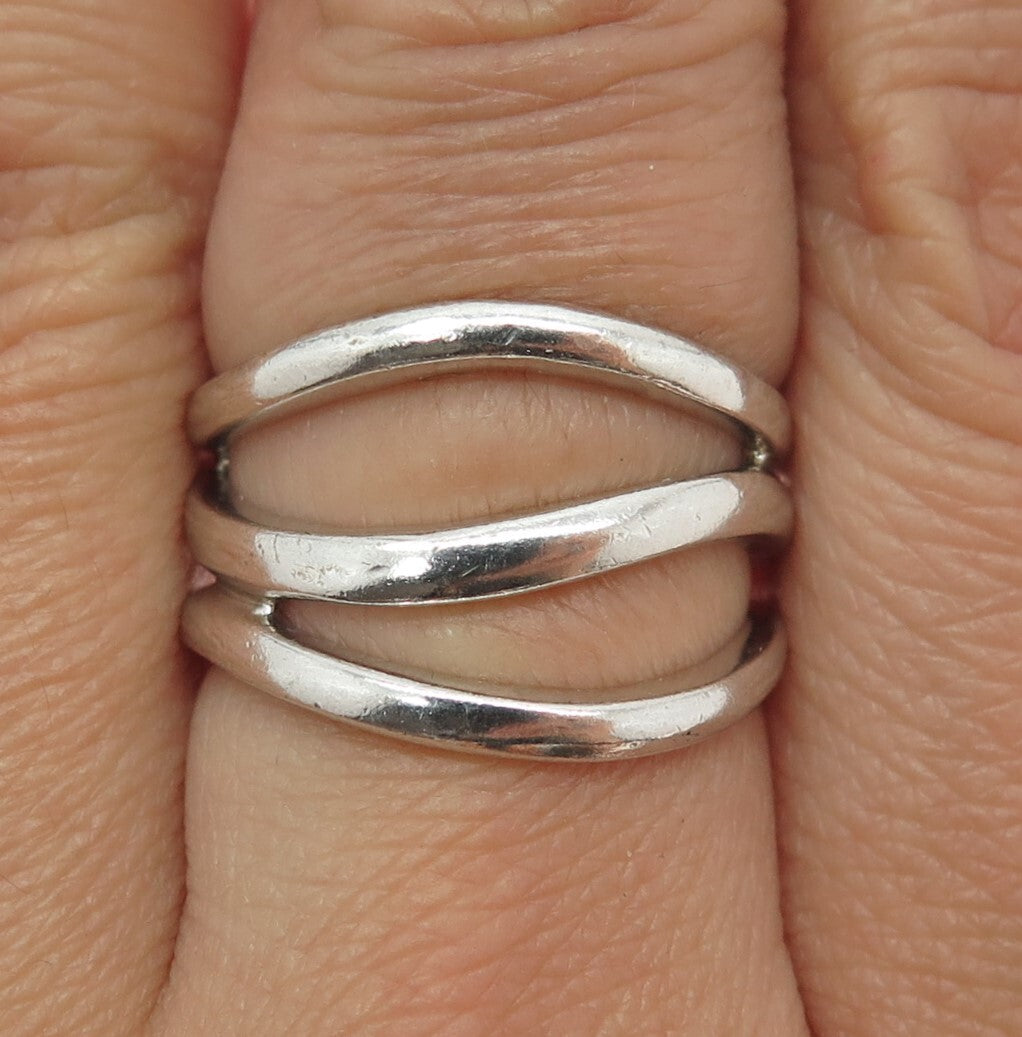 CHAPAL ZENRAY 925 Sterling Silver Vintage Wavy 3-Row Ring Size 8