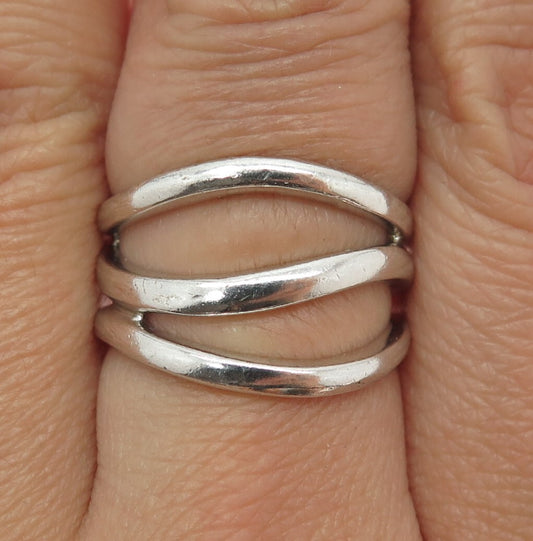 CHAPAL ZENRAY 925 Sterling Silver Vintage Wavy 3-Row Ring Size 8