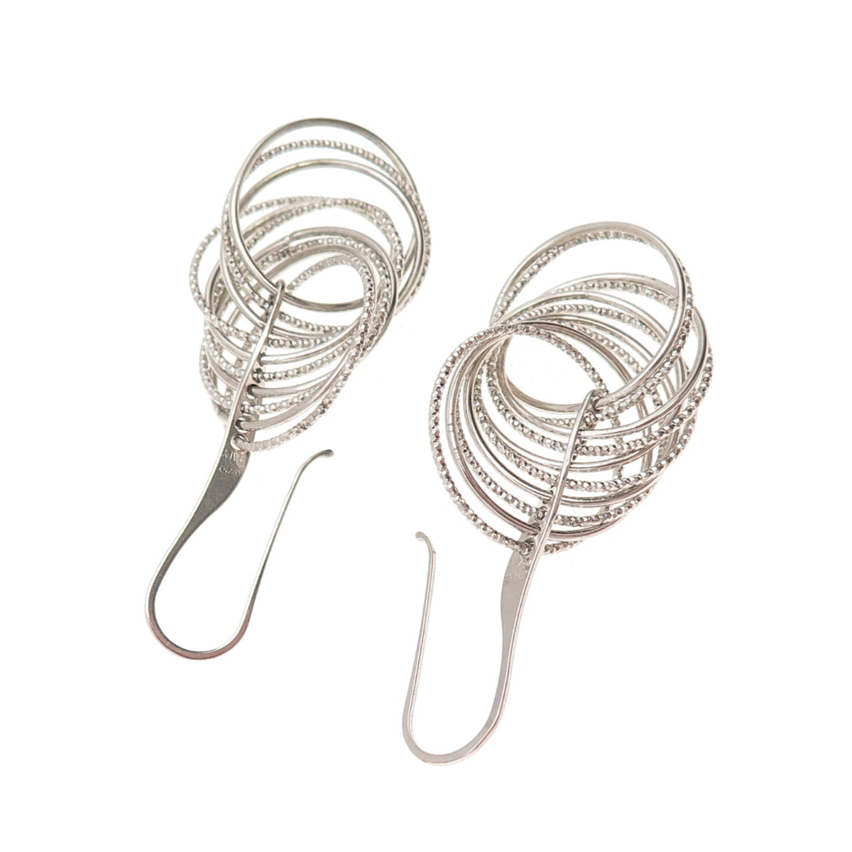 925 Sterling Silver Italy Interlocked Circle Dangle Earrings