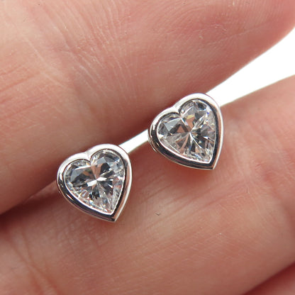 925 Sterling Silver Heart-Cut Shaped C Z Stud Earrings