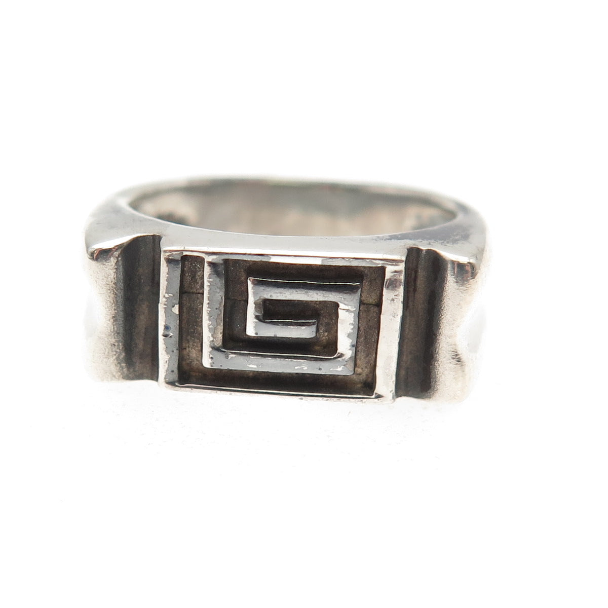 925 Sterling Silver Vintage Greek Maze Oxidized Ring Size 7
