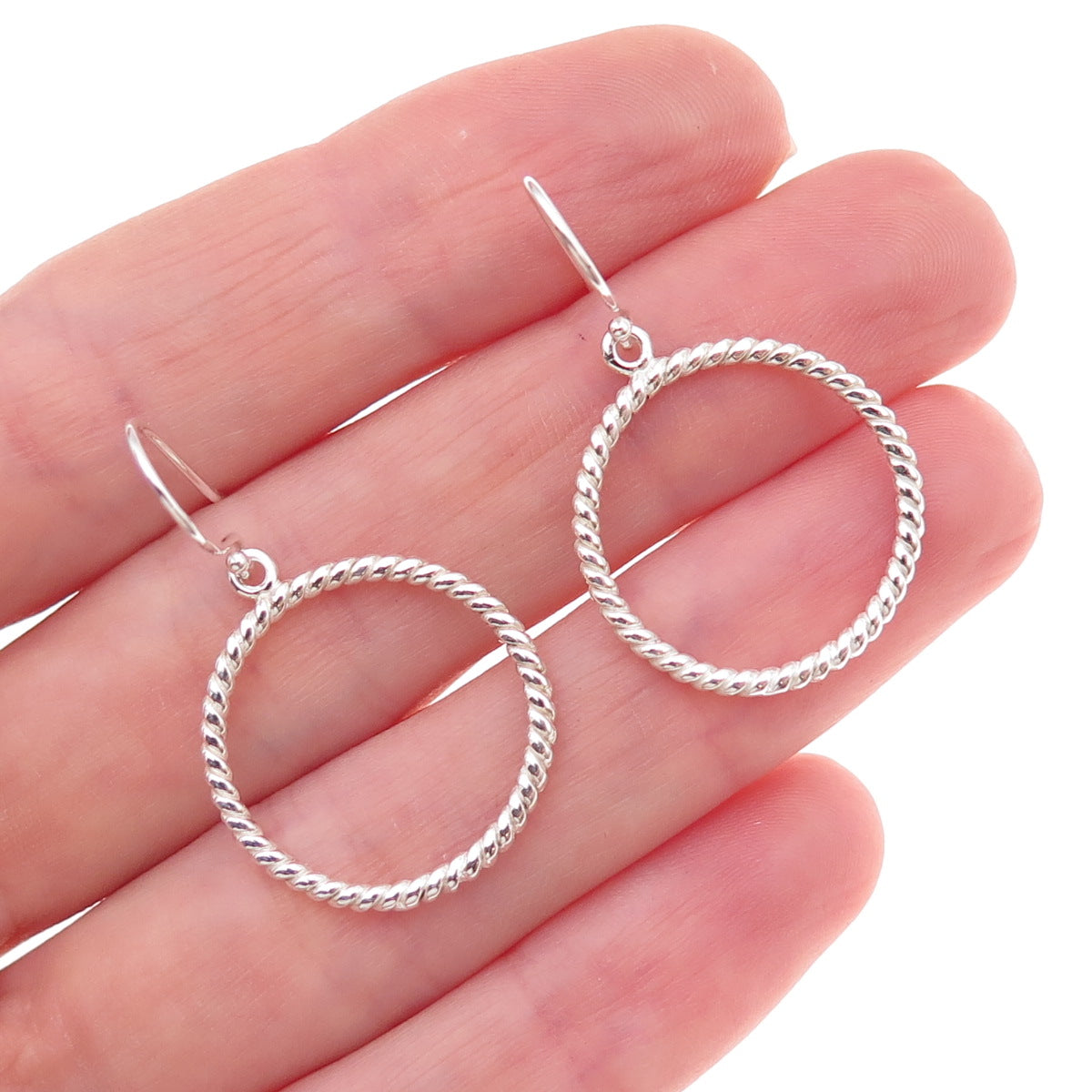 925 Sterling Silver Twisted Circle Dangle Earrings