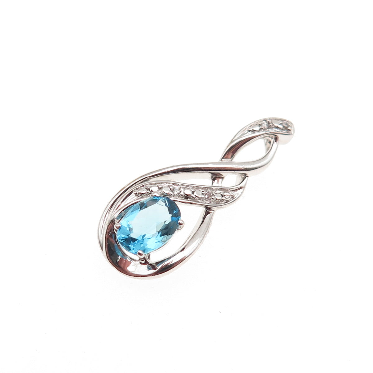 925 Sterling Silver Blue & White C Z Twisted Slide Charm Pendant