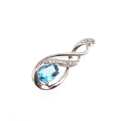 925 Sterling Silver Blue & White C Z Twisted Slide Charm Pendant