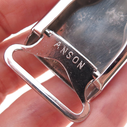 Anson Sterling Silver 2-Tone Antique Art Deco Enamel Masonic Symbol Belt Buckle