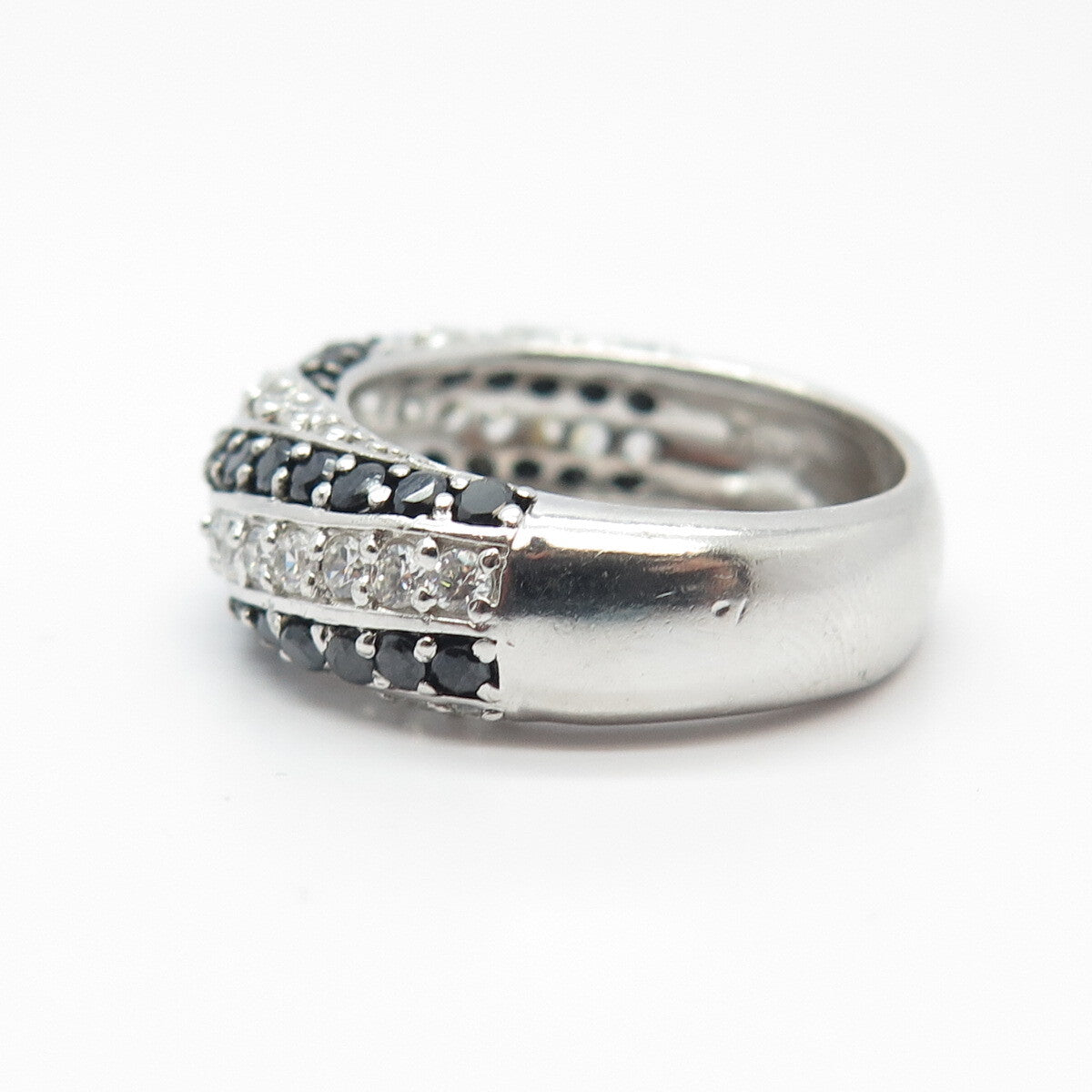 925 Sterling Silver Real Black Spinel Gem & C Z Ring Size 7