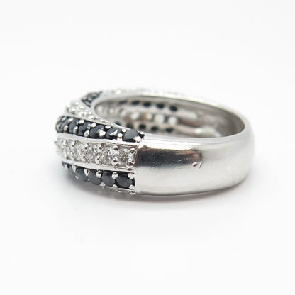 925 Sterling Silver Real Black Spinel Gem & C Z Ring Size 7