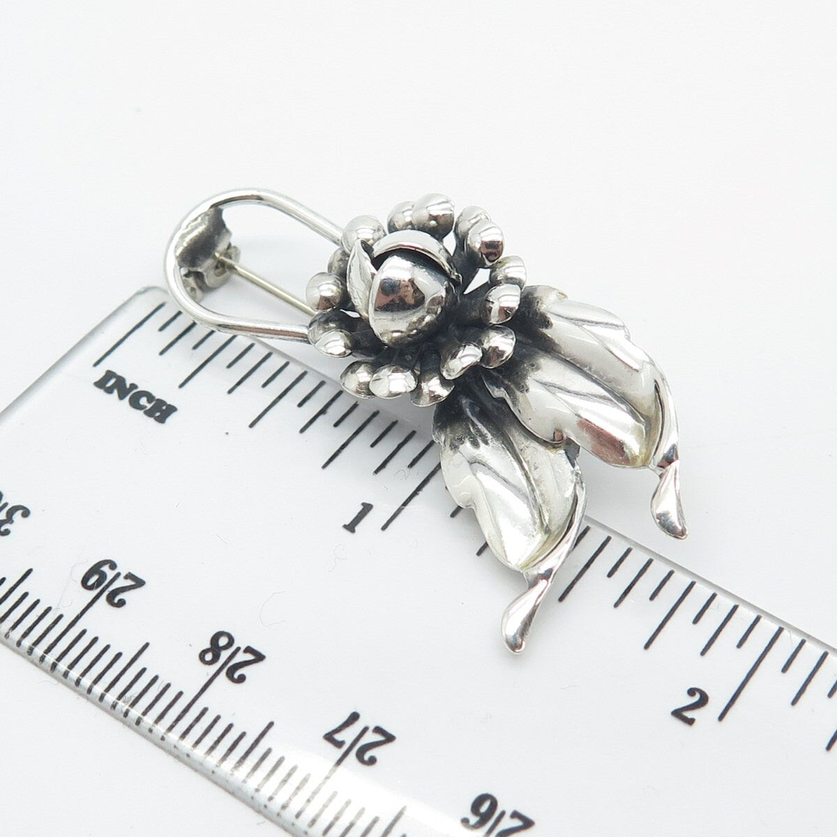 925 Sterling Silver Vintage Floral Leaf Pin Brooch
