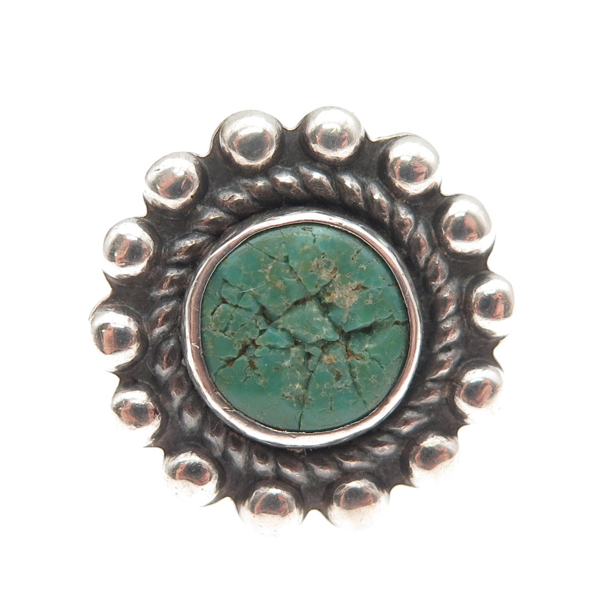 Old Pawn 925 Sterling Silver Vintage Royston Turquoise Sun Beaded Ring Size 4.75