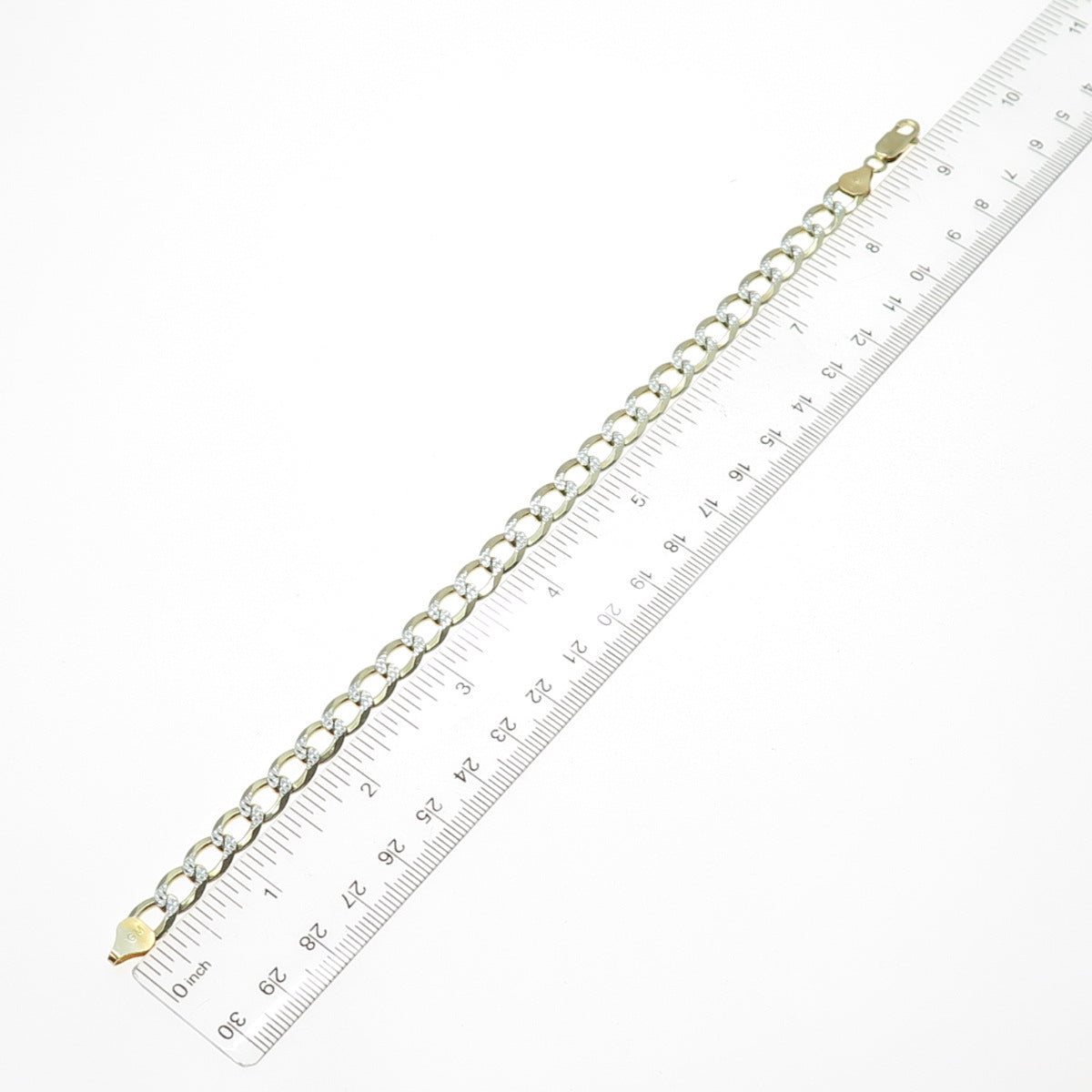 925 Sterling Silver 2-Tone Vintage Italy Diamond-Cut Curb Link Bracelet 9.25"